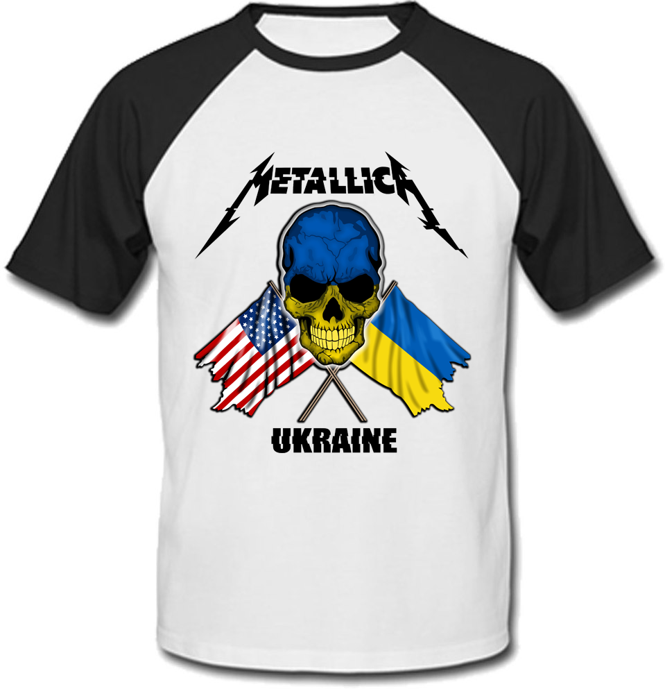 

Футболка Metallica - Ukraine (белая c чёрными рукавами
