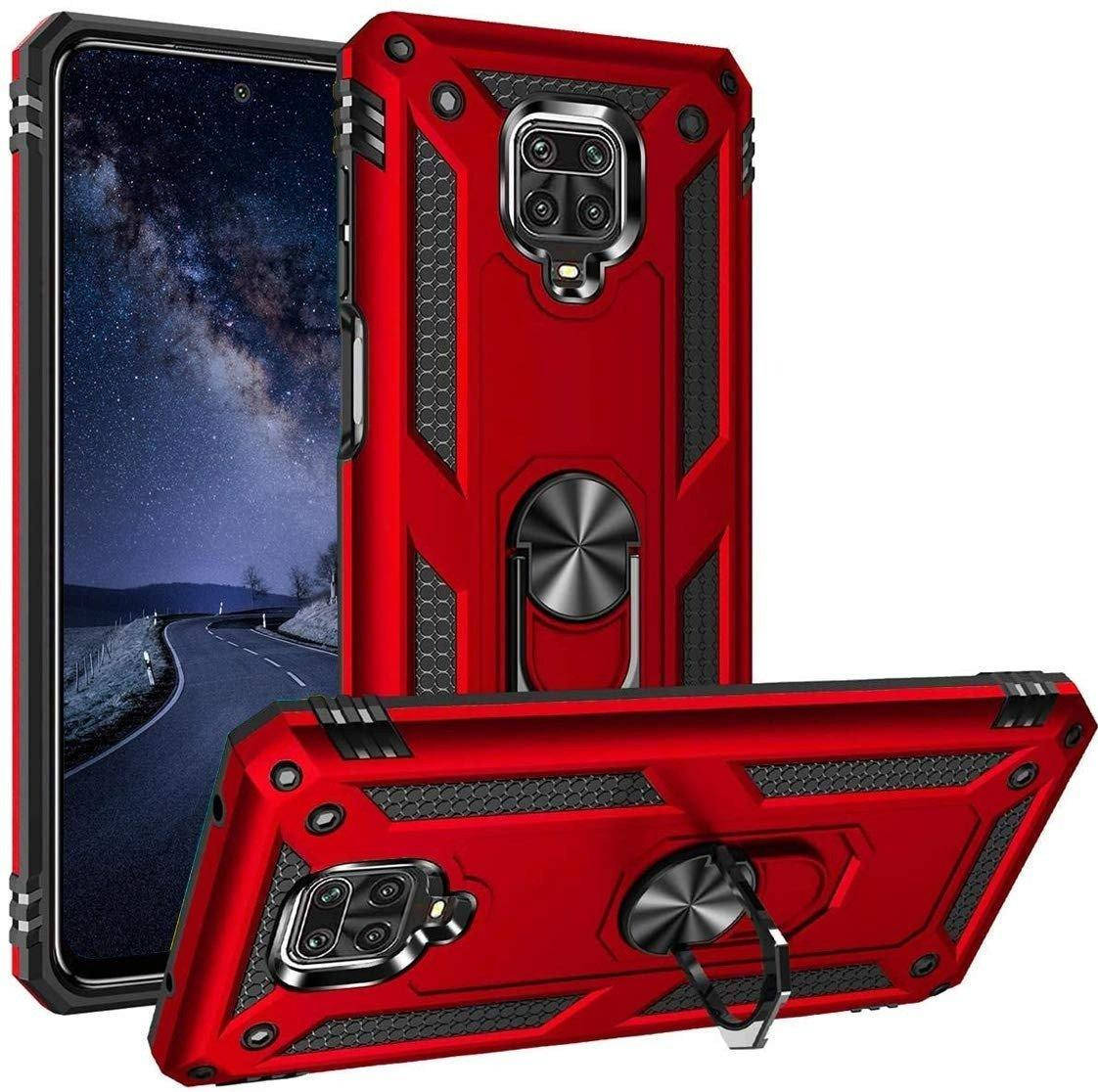 

Противоударный чехол для Xiaomi Redmi Note 9 Pro Красный кольцо магнит