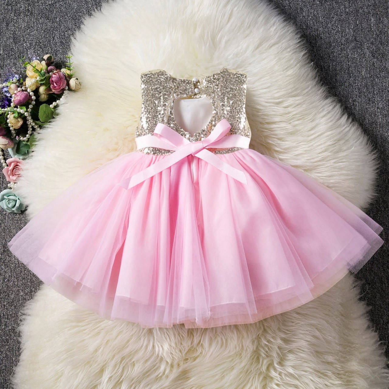 

Детское пышное нарядное платье на девочку, розовое, Розовый