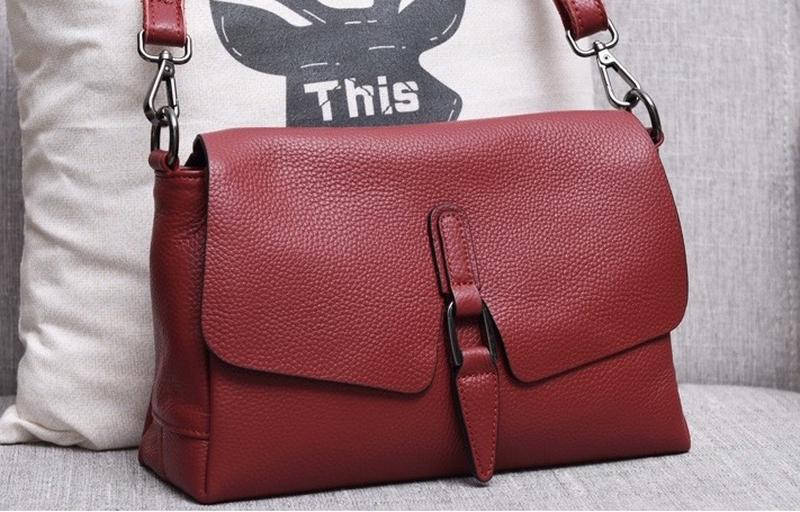 

Женская кожаная красная сумка через плечо, Бордовый