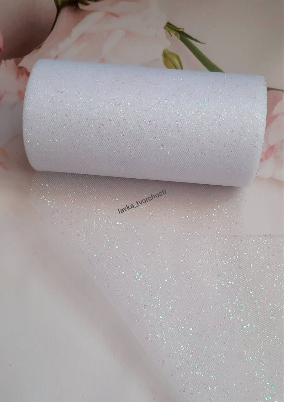 

Фатін з дрібними блискітками білий 15см