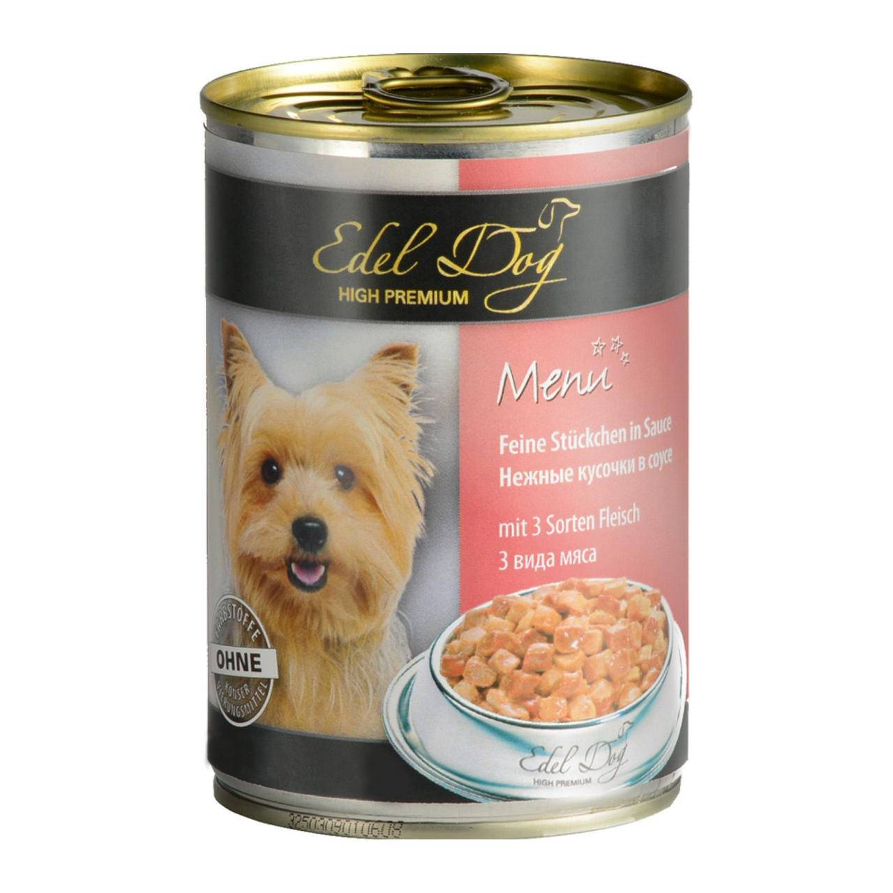 

Влажный корм для собак с тремя видами мяса в соусе Edel Dog 400 г