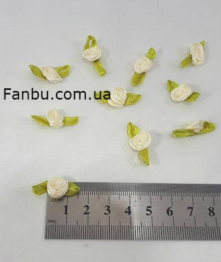 

Маленькая тканевая розочка молочная 1см*2см(1 упаковка 10розочек), Молоко