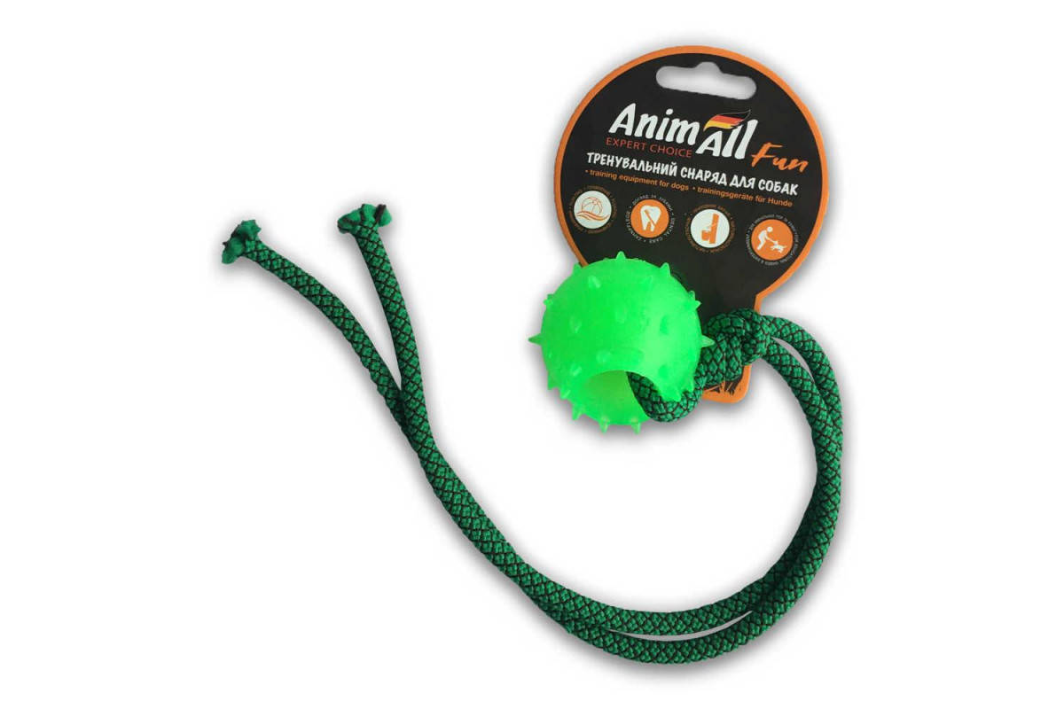 

Игрушка для собак AnimAll Fun шар с канатом, зеленый, 4 см, Зелёный
