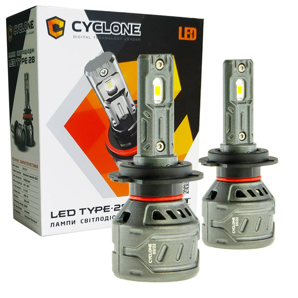 

Лампа светодиодная для фар CYCLONE LED H7 6000K 5000LM TYPE 28 2 шт комплект