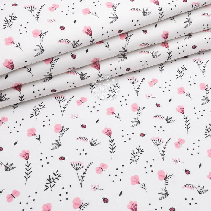 

Фланель детская "Розовые цветочки" на белом, ширина 240 см, Розовый