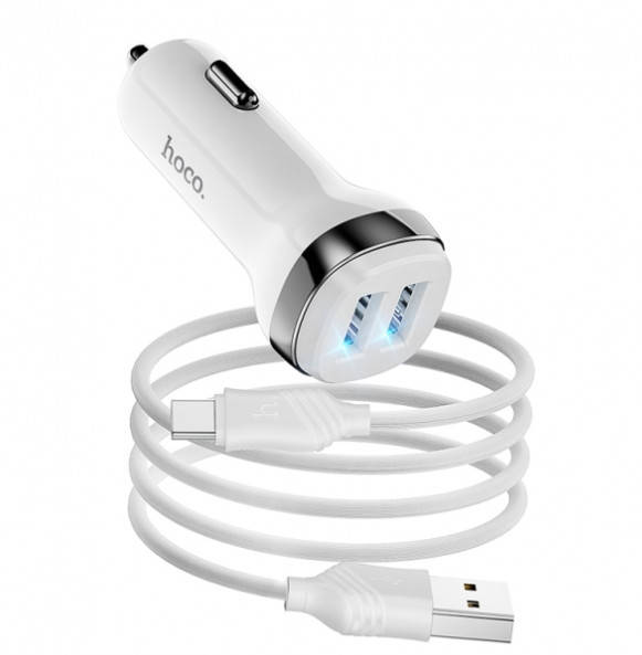 

АЗП HOCO Z40 2.4A/2 USB + Type-C WHITE