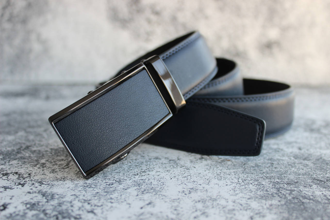 

Мужской ремень автомат кожаный синий классический "NEW"