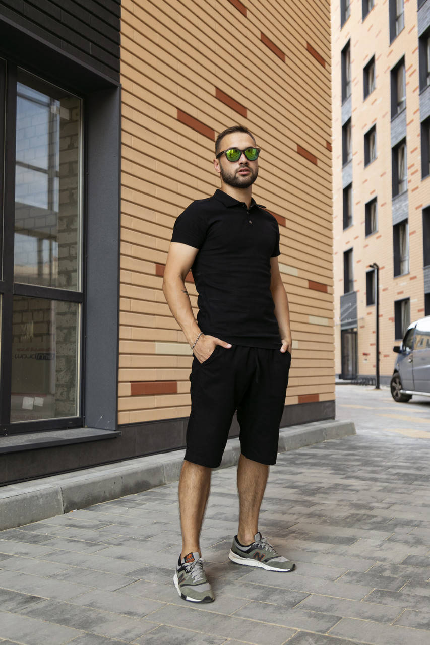 

Футболка поло мужская лен + шорты льняные Костюм Intruder Flax летний льняной черный