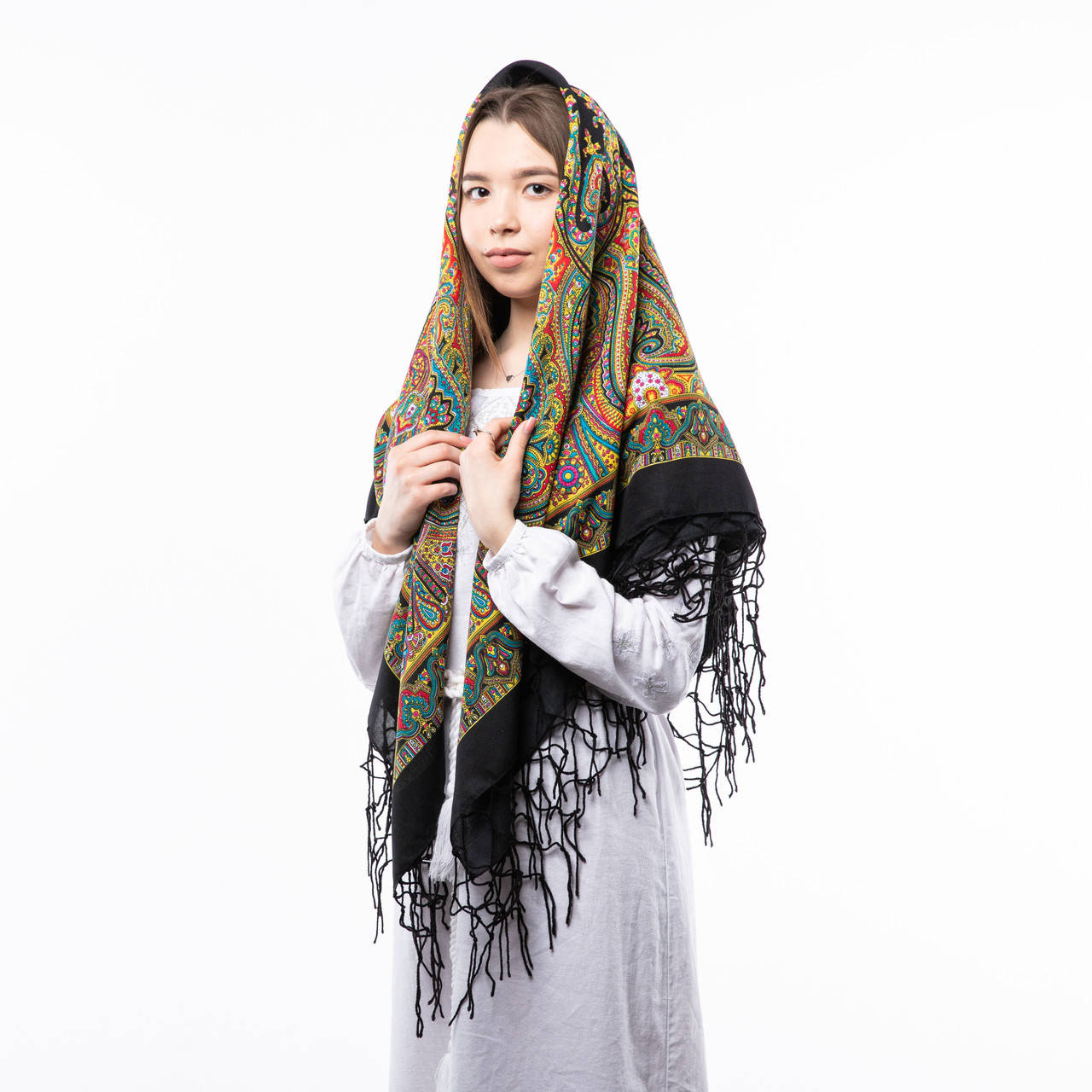 

Українська хустка з тороками 120х120см Чорний, Черный