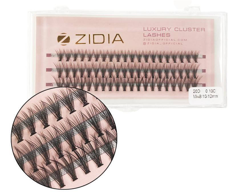 

Zidia Cluster lashes 20D C 0.10 Mix (3 ленты, размер 8, 10, 12 mm), Черный
