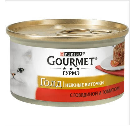 

Влажный корм Purina Gourmet Gold Нежные биточки для кошек, с говядиной и томатами, 85 г