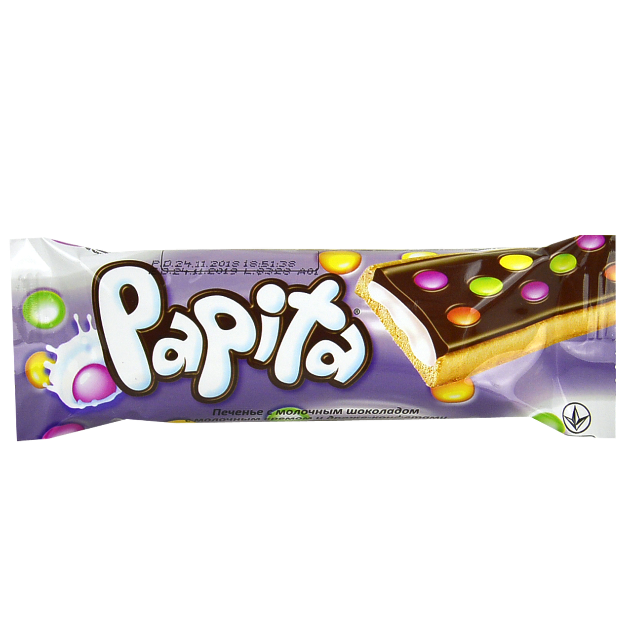

Печенье Papita с молочным кремом, молочным шоколадом и цветным драже 33 г