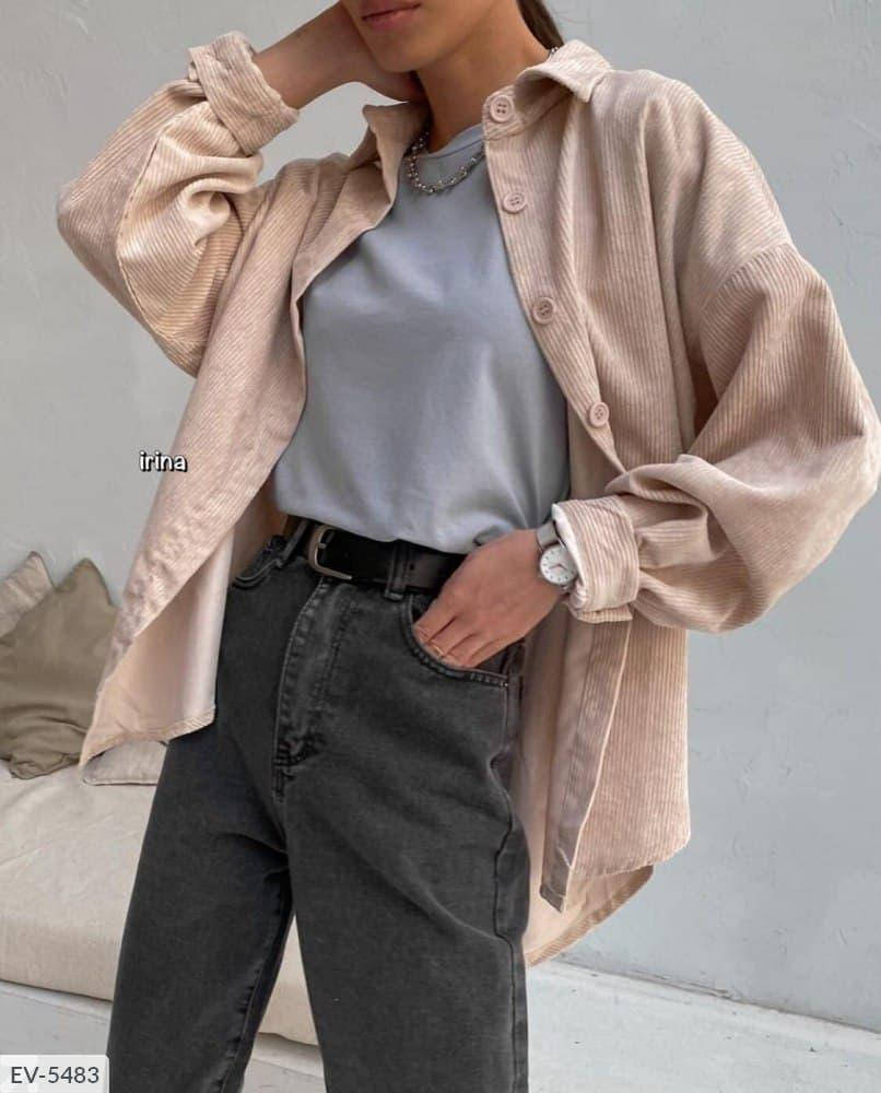 

Женская удлинённая вельветовая рубашка на пуговицах, Бежевый