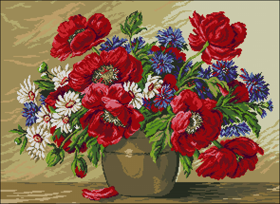 

Схема для вышивания бисером или нитками Полевые цветы в вазе А-2-026 +