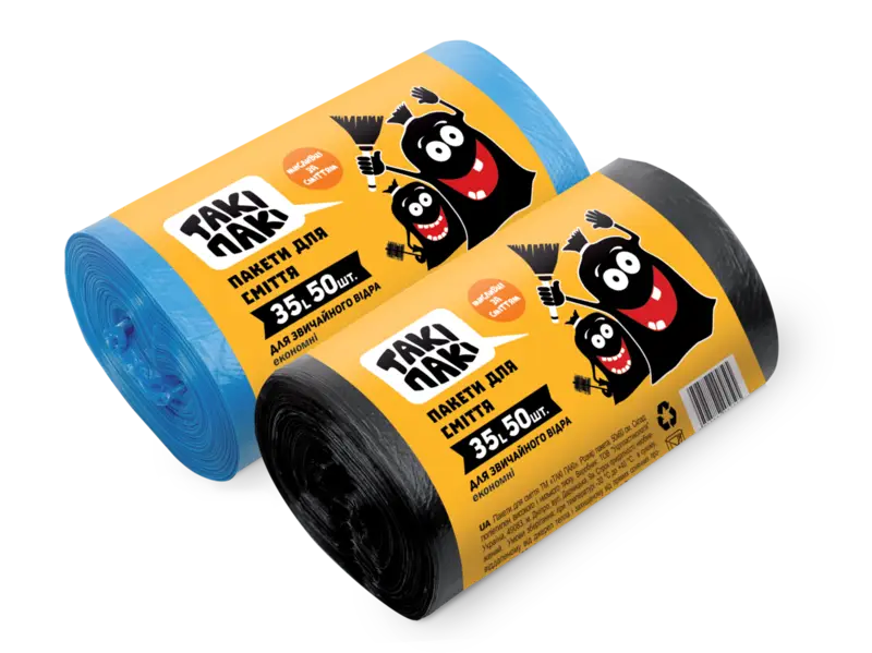 

Пакеты для мусора 35л(50шт), 8 мкм, размер 500*600. Черный *30.Такі Пакі