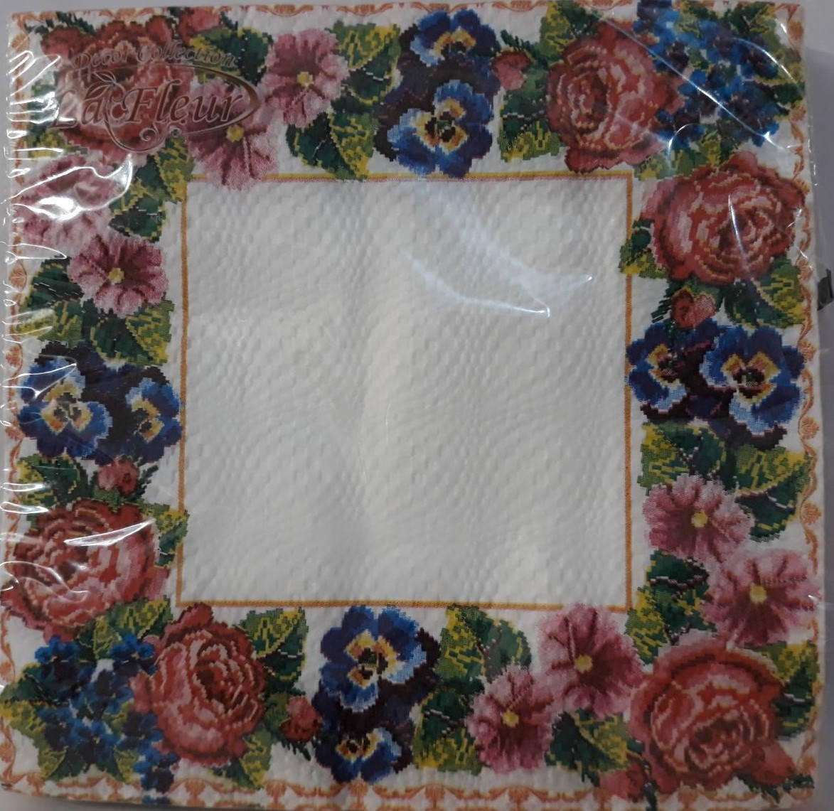 

Серветка ТМ"La Fleur"33*33, 2 шари, Квітковий орнамент, Белый