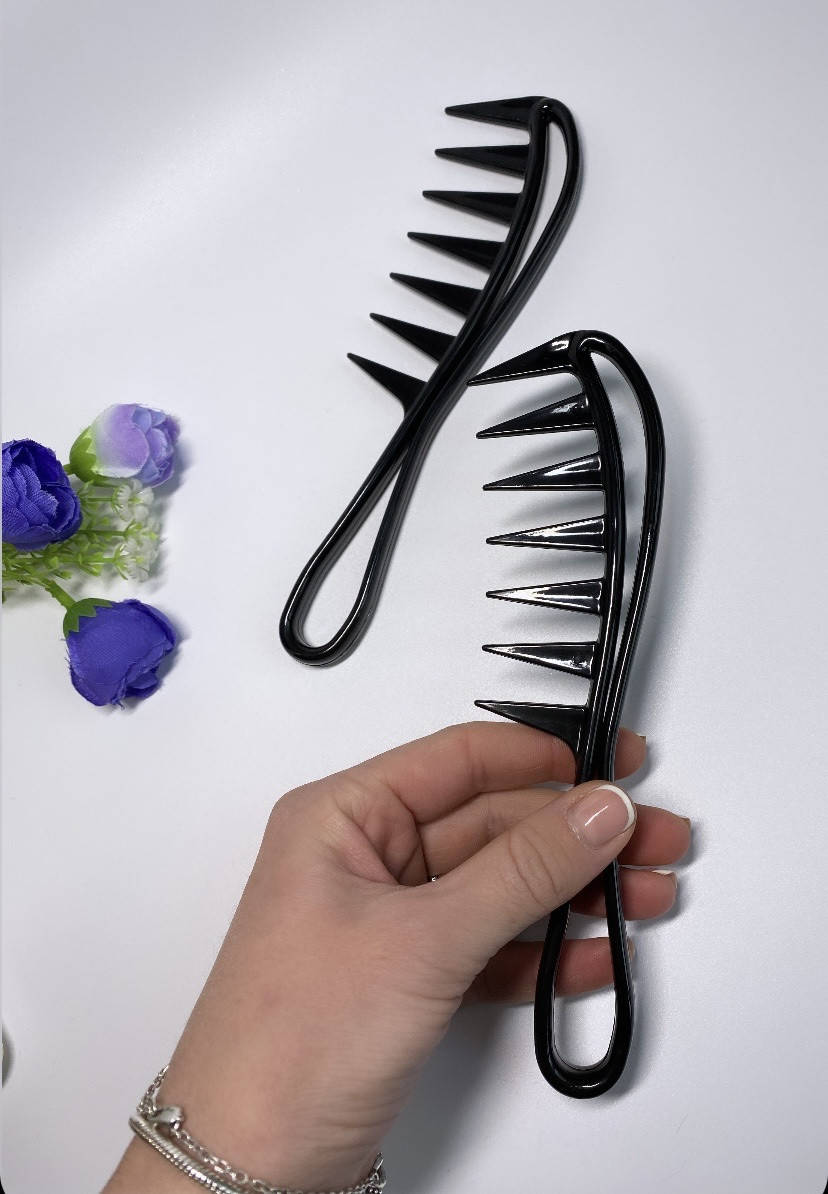 

Пластиковая расческа гребень с широкими зубами акулы, черная, Синий