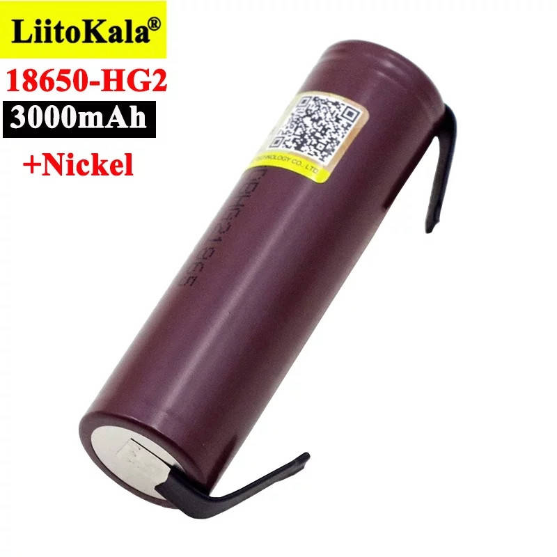 

Аккумулятор 18650 LiitoKala HG2 3000mAh 3.7V, импульсный ток 20А, с контактами