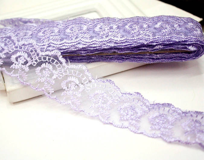 

(≈9 метров) Кружево на органзе 4см, кружево "Яблочко" цвет ФИОЛЕТ, Сиреневый
