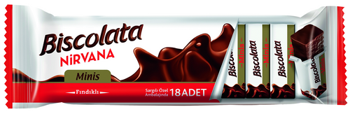

ВАФЛИ «BISCOLATA NIRVANA MINIS» С ОРЕХОВЫМ КРЕМОМ В МОЛОЧНОМ ШОКОЛАДЕ