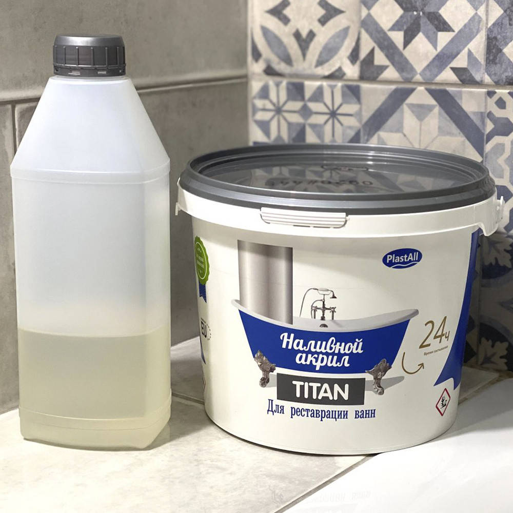 

Акрил наливной для реставрации стальной ванны, Plastall Titan 1.7 м Оригинал ., Белый