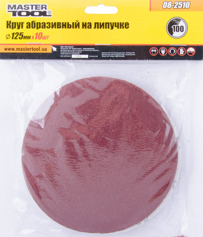 

Круг шлифовальный на липучке MASTERTOOL 125 мм зерно 100 10 шт 08-2510