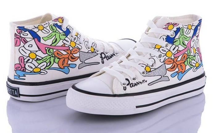 

Кеды женские (подростковые) белые джинсовые с рисунком размеры 36,37,38,39 37, Белый