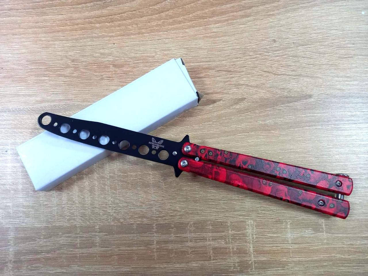 

Нож бабочка Тренировочная Benchmade, Балисонг тренировочный 22,5см Красный череп