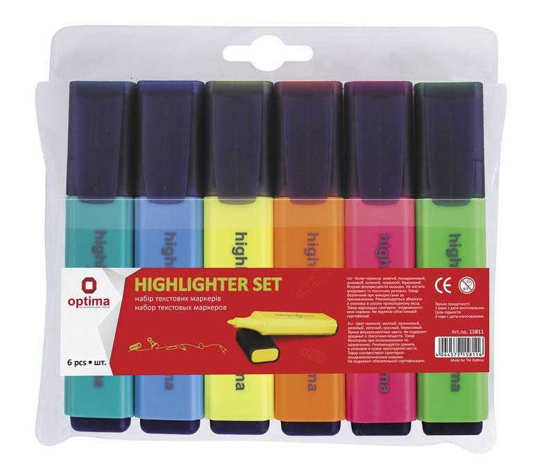 

Набір маркерів текстових OPTIMA 6 шт. 1-4,5 мм клиноподібні, Разные цвета