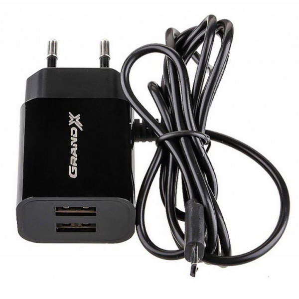 

Зарядное устройство Grand-X 2USB 2.1A Black + cable microUSB (int) (CH-35B), Черный