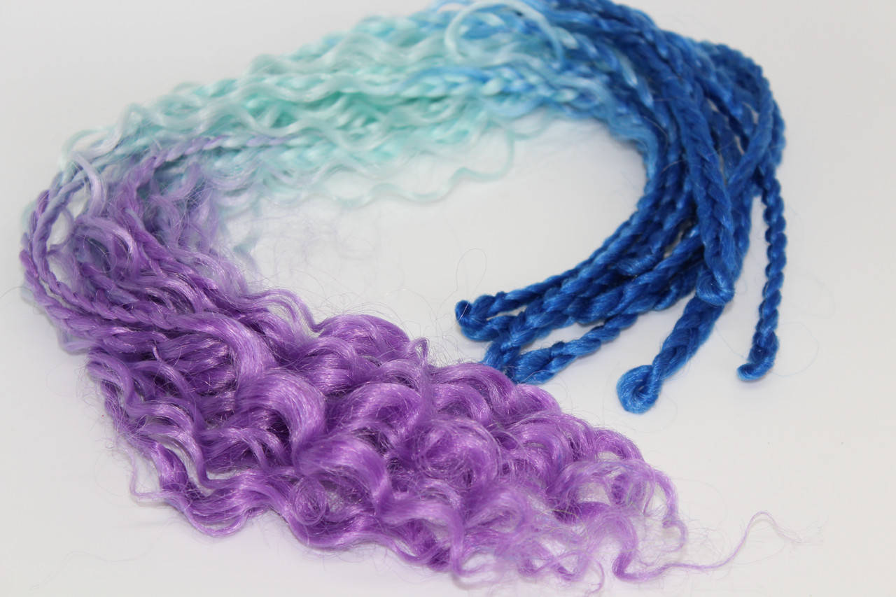 

Канекалон косички+локоны сине-сиреневые, 56 см (набор из 2 косичек)