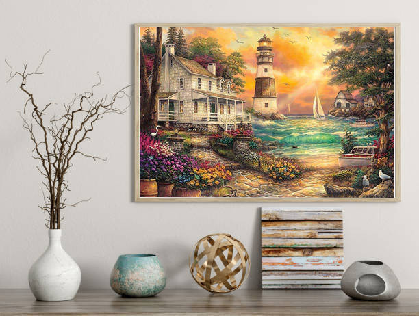 

Алмазная мозаика "Маяк в море", картина стразами. Матовая. 20*30 см
