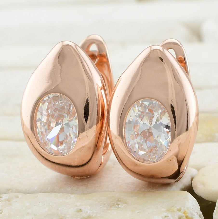 

Серьги Xuping 29001 размер 16х10 мм белые фианиты вес 6 г позолота РО