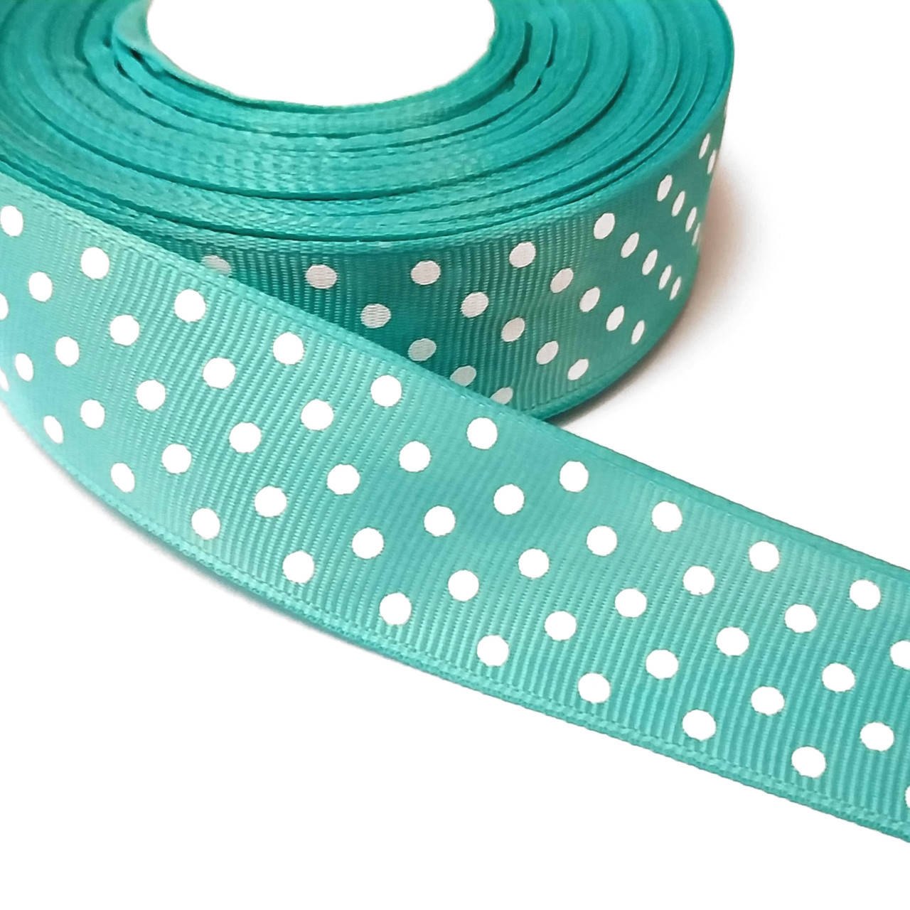 

Лента репсовая 2,5 см мятная в горошек