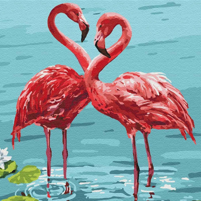 

Картина по номерам ТМ Идейка, холст на подрамнике, Животные "Яркие фламинго" 30*30 см, без коробки