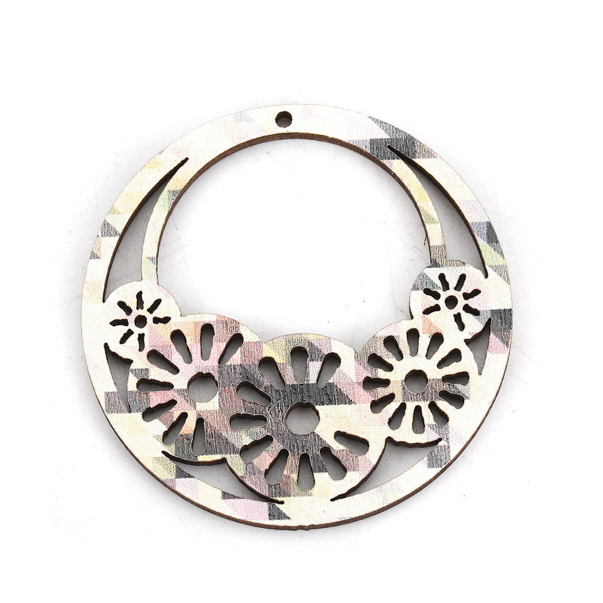 

Подвеска круглая из дерева, Цвет: Белый, Ажурная резьба, Цветы, 45 мм