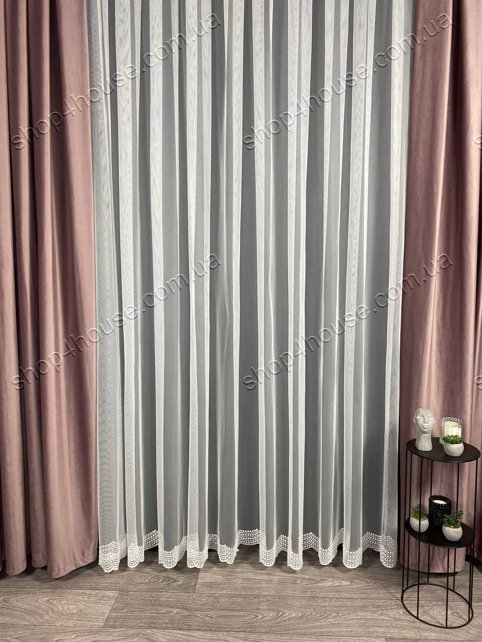 

Нежная тюль в спальню или для зала низом на греческом фатине. Цвет: молочный