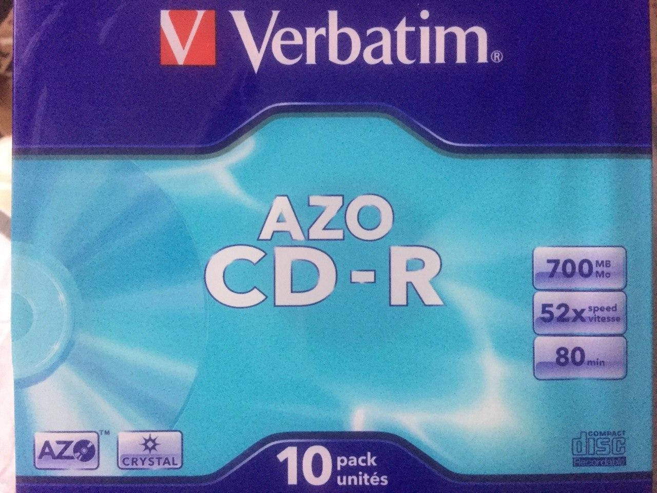 

Диск CD-R 700MB Verbatim 52x AZO Crystal Cake 10шт