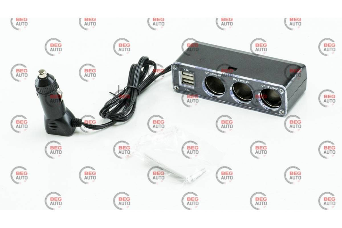 

Разветвитель прикур. 3 вых. 10А/120Вт, 2 USB 3.1А, провод 1,30м, Евро