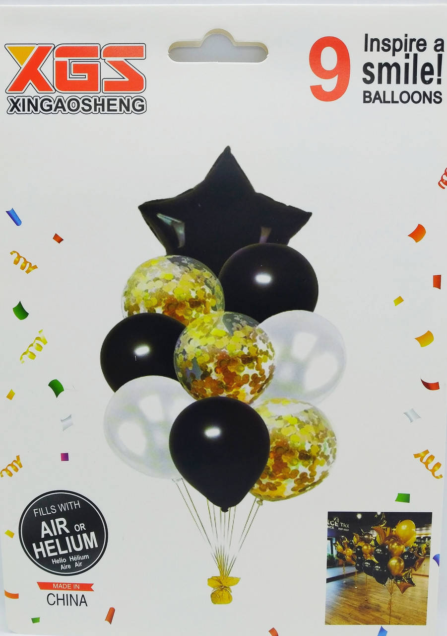 

Набор воздушных шаров с конфетти Черный с фольгированной звездой 9 шт.