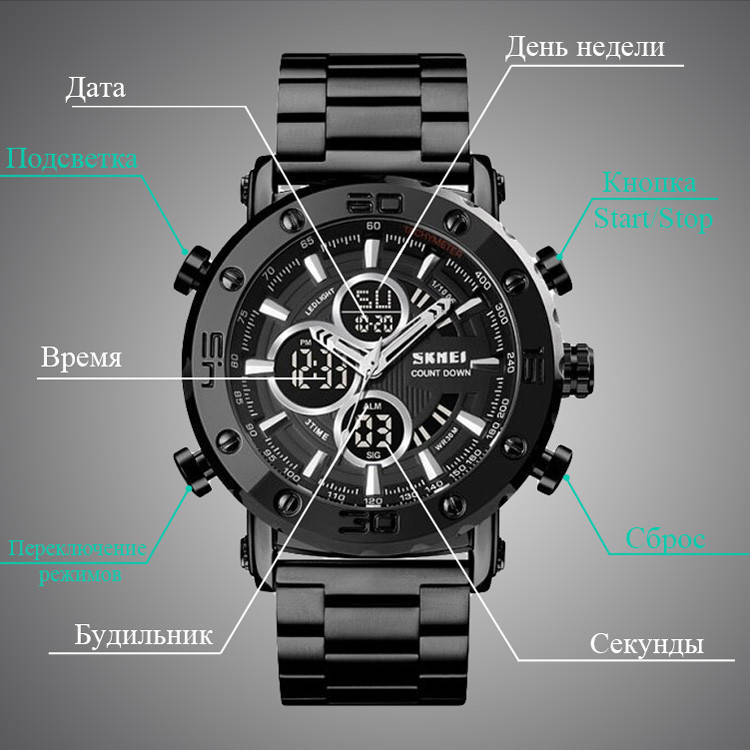 

Часы наручные с подсветкой водонепроницаемые противоударные Skmei