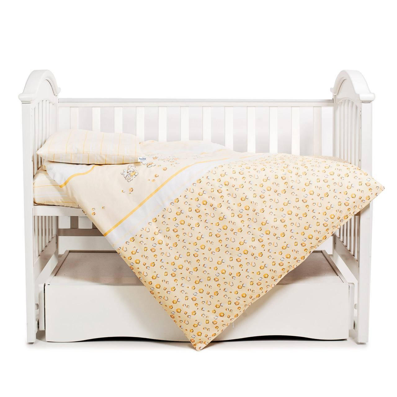

Сменное постельное белье в детскую кроватку Twins Comfort С-023 Зайчики на полосках 3 элемента, желтая, Желтый