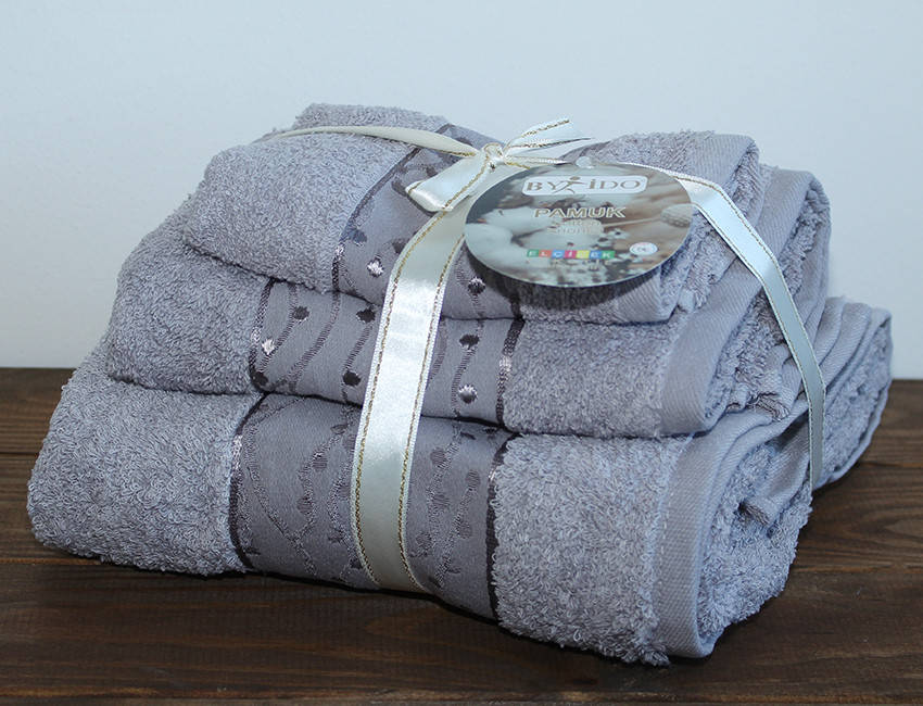 

Набор махровых полотенец 3 шт Турция разных размеров By_Ido №3 Бежевый Серый