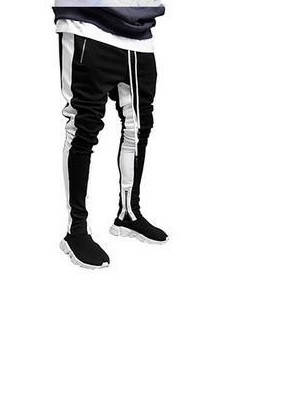 

Штаны спортивные мужские чёрного цвета с белыми полосами и молниями снизу и на кармане One-Point, Черный