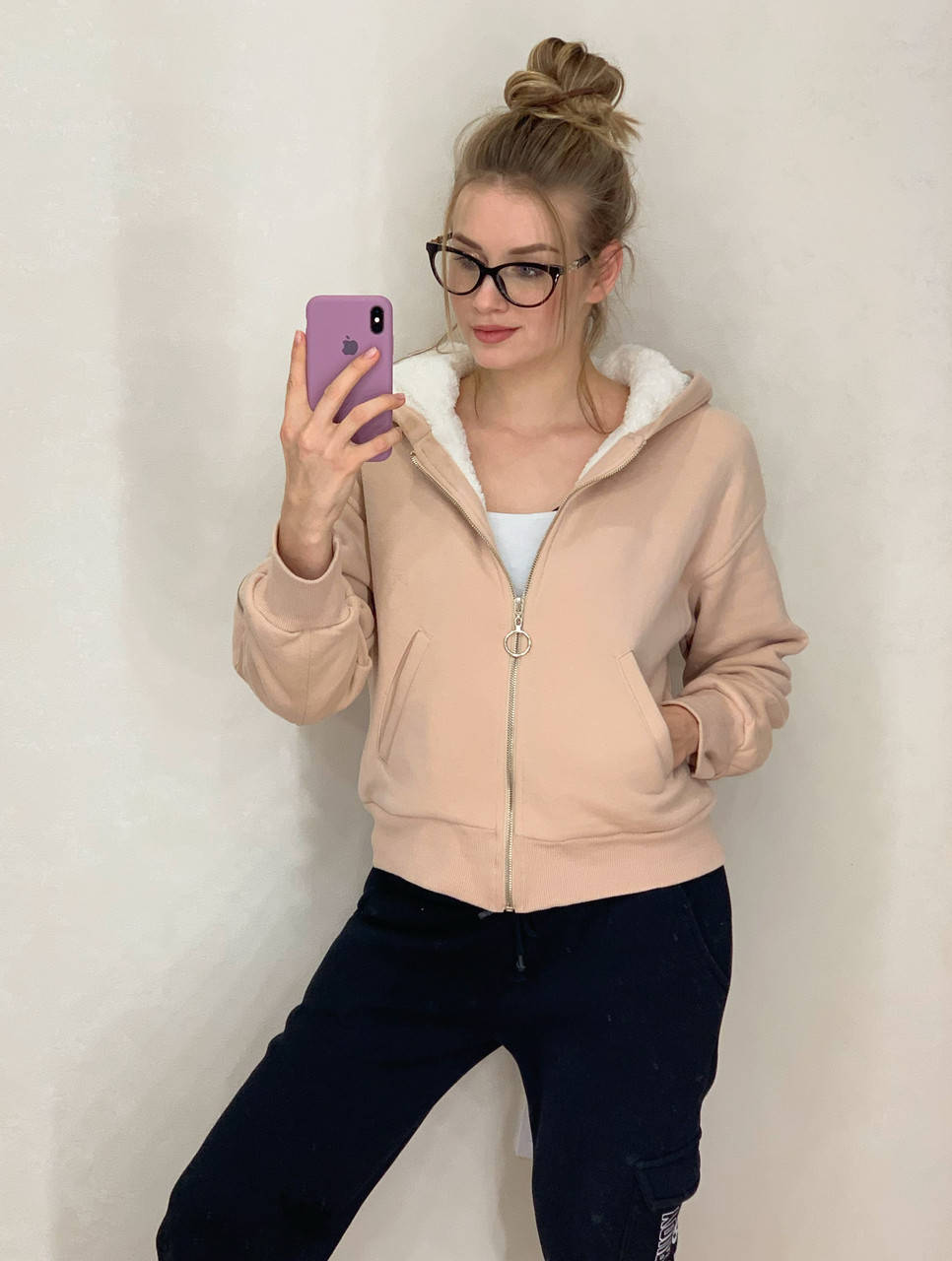 

Женская теплая кофта на флисе со змейкой, Бежевый