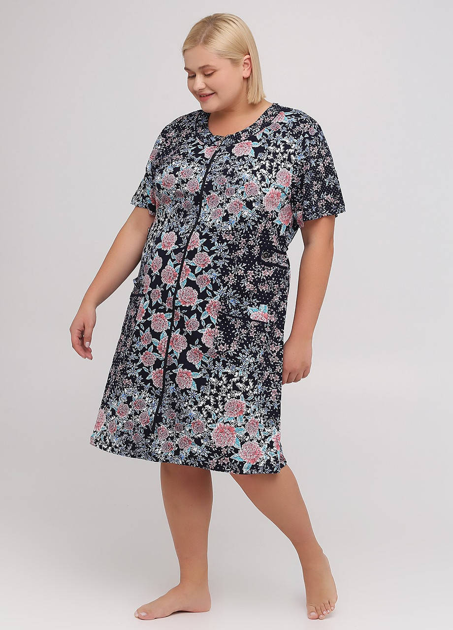 

Халат Romeo Life тёмно-синий домашний хлопок, модал 5XL, Темно-синий
