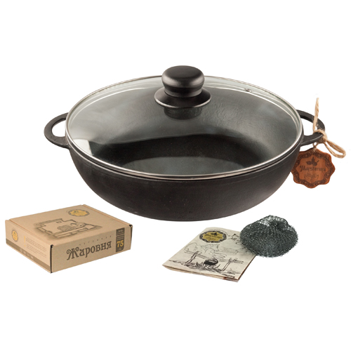 

Сковорода-жаровня чугунная Maysternya Наша Майстерня со стеклянной крышкой 28 см