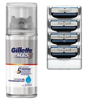 

Комплект: 4 шт. Сменные картриджи для бритья Gillette Mach3 + гель в подарок
