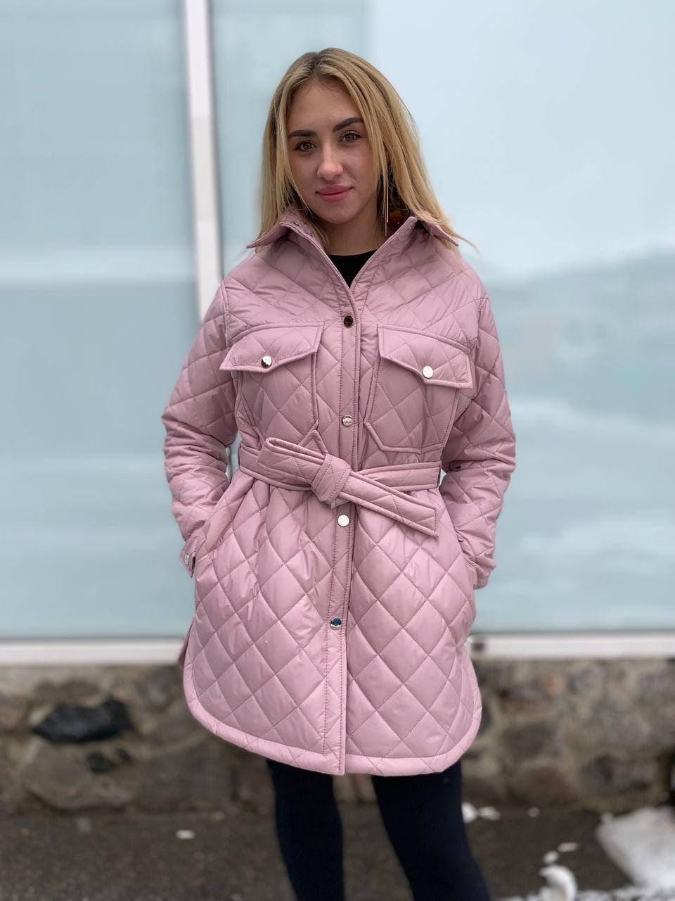 

Весенняя женская куртка рубашка под пояс, Розовый